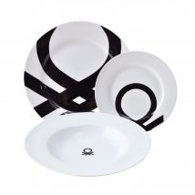 BENETTON Set de Vajilla de Porcelana Estampada Negra - 18 Piezas