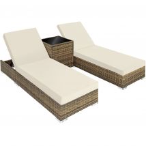 Tectake - 2 tumbonas de Poliratán y aluminio + mesa  Para interiores y Exteriores, incluye tuercas de acero inoxidable  Mesa auxiliar con espacio para almacenaje  Ajustable en 5 posiciones