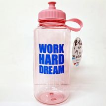 botella plastico de gimnasio 1 litro tapon con rosca,color rosa,work hard dream big,cm,fespu