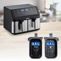 Freidora sin grasa ideal, doble horizontal 9l, 8 funciones - incluye secado de alimentos