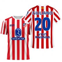 Atletico de Madrid - Camiseta Giuliano 25-26 | Dorsal 20 Estilo Jugador | Rayas Rojas clásicas | Tejido técnico Transpirable