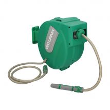 SATURNIA Enrollador Automático de Manguera para Jardín. Recogedor de manguera automático, portamangueras de jardín de 20 metros