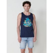 Koroshi Camiseta Sin Mangas de Algodón con Estampado Delantero. Cuello Redondo. Color Navy para Hombre