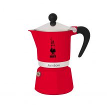 Bialetti Cafetera Clásica Italiana Rainbow - Moka Express, distintos tamaños 1, 3, 6 Tazas de Café - Amarillo, Rojo, Verde y Azul - Cafetera de Aluminio de Alta Calidad - Adecuada para hornillos y