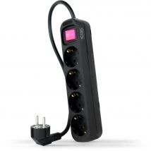 Regleta de Enchufes Nanocable con 4 Tomas de Corriente, Interruptor y Protección Infantil en Color Negro