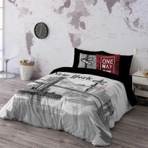 NATURALS - Funda Nórdica Estampada - 100% Algodón Extra Suave - Incluye Funda Edredón + 1 o 2 Fundas de Almohada - Fabricado en España - New York - Cama 90/105/135/150/180