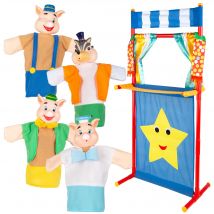 COLORBABY Cucu Show - Marionetas de Los tres cerditos, Caperucita Roja, Blancanieves o Pinocho, con 4 títeres de 25 cm, hecho con materiales suaves y seguros, ideal para inventar escenas o historias,