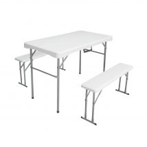 KG KITGARDEN - Set Picnic Mesa Plegable + 2 Bancos, 71x62x113cm, Blanco - FOLDING