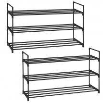 SONGMICS Zapatero de 3 Niveles, Juego de 1/2, Estantería de Zapatos, de Metal, para 12 a 15 Pares de Zapatos, Estante Apilable, para Pasillo, Salón, Dormitorio, 30 x 92 x 54 cm, Negro