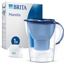 BRITA Jarra Filtrante, Modelo Marella Azul + 1 Filtro MAXTRA PRO | Capacidad 2,4L | 150L agua filtrada | Sin BPA | Apta lavavajillas | Indicador Memo | Reduce cal, cloro y metales | Diseño sostenible