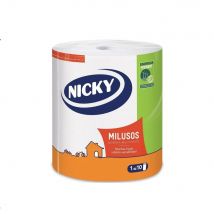 Nicky Milusos Papel de Cocina - Rollo con 300 Hojas de 2 Capas por rollo, Súper Absorbente y Resistente, Papel 100% certificado FSC, color Blanco, Perfecto para limpiar superficies, secar platos o