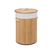 Cesta de Bambú Plegable con Tapa y Asas para Lavandería de Gran Capacidad. Cesto Grande Organizador para la Ropa con Bolsa Extraíble y Lavable Color Madera.