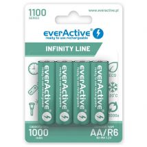 everActive EVHRL6-1100 - Batería AA 1100 mAh, 4 Unidades, NI-MH, Mignon R6, precargada, Infinity Line 1,2 V, 1 blister, Color Verde