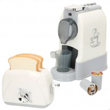 PLAY - Cafetera y tostadora de juguete Deluxe, con luces y sonidos realistas, cápsulas de café, vaso, rebanadas de pan, set desayuno infantil, juego simbólico, cocina de juguete para niños desde 3