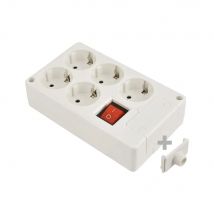 base multiple 5 tomas t/tl 10/16a 250v blanco + interruptor luminoso solera 8105il