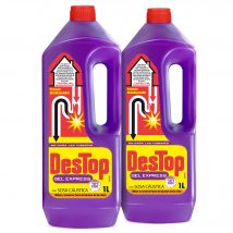 Destop - Desatascador Tuberías Express, Pack 2 Geles 1 Litro, Superconcentrado, Sosa Cáustica