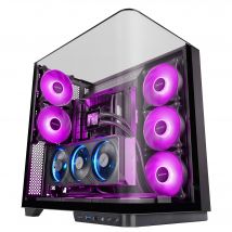 Mars Gaming MC-INFINIO, Caja Gaming ATX, Cristal Templado Curvado Sin Marco, 2x Ventiladores ARGB 120mm, Montaje Vertical de Tarjetas Gráficas, Soporte Refrigeración Líquida hasta 360mm, USB-C, Torre