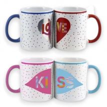 Conjunto LOVE de 2 Tazas de Desayuno -San Valentín Enamorados 💕🍵 Hechas de Loza, 330ml cada una. Poessa