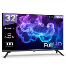 Smart TV 32 pulgadas Full HD Hey Google Official Assistant con control por voz. Televisor Android 14 - TD Systems K32DLK21FGLE