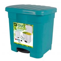 Tradineur - Cubo de basura verde con pedal 46 litros plástico 45,5 x 43,5 x 39 cm. Contenedor de basura, papelera con separador para colocar dos bolsas, fabricado en España