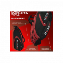 Porta Raquetas Unisex Triple capacidad Master Pro para 9 raquetas en color Negro-Rojo-Blanco-PRFMP5087 MASTERPRO