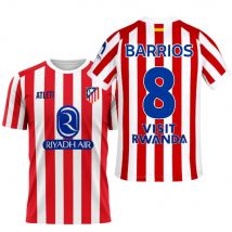 Atletico de Madrid - Camiseta Réplica Oficial 25/26 | Barrios Nº8 | Diseño Rojiblanco Clásico | Escudo Bordado | Tejido Transpirable | Sponsors Oficiales