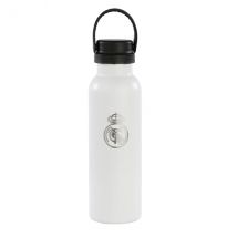 Safta real madrid 1ª equipacion 24/25 botella reutilizable 600ml - doble pared con aislamiento - base de silicona - conserva temperatura 12h caliente / 24h caliente - 25x7.3x7.3cm - color blanco/negro