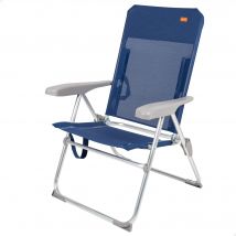 Silla de playa plegado slim Aktive, reclinable 6 posiciones antivuelco azul marino, medidas 47x60x94cm, aluminio, peso máx. 110 kg.