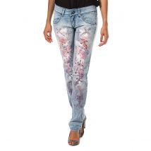 MET-Pantalon largo tejano efecto roto con bajos pitillo F054176 para Mujer