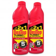 Destop - Desatascador Tuberías Turbo, Pack 2 Geles 1 Litro, Superconcentrado, Tensioactivos