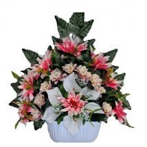 Centro de Flores para Cementerio Gerimport | Ramos de Flores para Todos los Santos | Flores Artificiales de Tela | Ancho 50cm | Alto 40cm | Personalizar Color y Medida