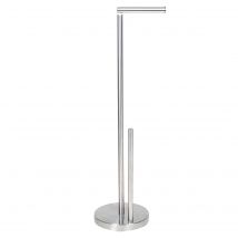 Tradineur - Portarrollos doble plegable de pie para papel higiénico, modelo Lutton, 2 barras, Forma L, acero inoxidable, válido para varios rollos, minimalista, baño, aseo, 68 x 18 cm