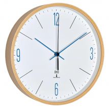 TFA Dostmann Reloj de pared, madera, blanco/azul, 25,5 x 4,5 x 25,5 cm