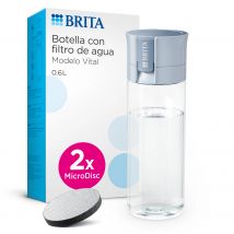 BRITA Botella Filtrante de Agua, Mod. VITAL Azul Claro (600 ml), Incluye 2 filtros MicroDisc, para hidratarse en cualquier lugar, elimina cloro, impurezas, hormonas y preserva minerales