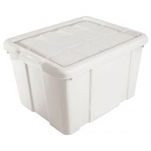 Tradineur - Caja de Almacenamiento con tapa - Fabricado en plástico - Contenedor para almacenar juguetes, Libros, ropa, mantas - N.º 1 - 16 Litros - 21,5 x 39,6 x 29,6 cm - Color Marfil
