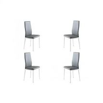 Momma Home Set de 4 Sillas LUCI Gris/Blanco - Ecopiel/Metal - Sillas de Comedor y Cocina