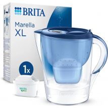 BRITA Jarra Filtrante, Modelo Marella XL Azul, 3,5L con Filtro MAXTRA PRO | 150L agua filtrada | Sin BPA | Apta lavavajillas | Indicador Memo | Reduce cal, cloro y metales | Diseño sostenible