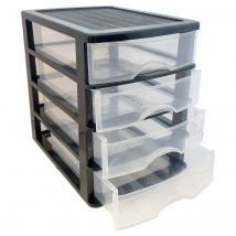 Tradineur - Cajonera de sobremesa - Fabricado en España - 4 Cajones Transparentes - Torre de almacenaje, armario, baño, oficina - 35 x 27 x 35,5 cm - Color Negro