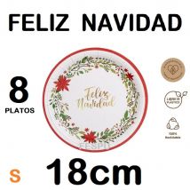Platos De Cartón rígido reciclable,NAVIDEÑOS,18CM,8 UNIDADES,FELIZ NAVIDAD,MAXI,FESPU