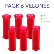 Velas Lumar - Pack 6 Velones de Santo Rojas 270x55 cm - Velas Litúrgicos de Parafina y Cera Vegetal para Iglesias y Tumbas