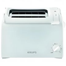 Krups ProAroma KH1511 Toaster, 700W, for 2 slices in white with a detachable crumb tray, perfect for quick breakfast toasting. Enjoy crispy, evenly toasted bread every morning.