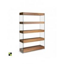 Momma Home Estantería de Diseño Grecia de Nogal y Cristal con 5 Estantes de Almacenaje
