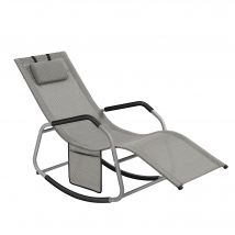 SONGMICS Sedia a Dondolo, Poltrona Relax, con Dispositivo di Fissaggio, Cuscino Regolabile, Struttura in Acciaio, Tessuto Traspirante, Tasca Portaoggetti, 156,2 x 97,3 x 151 cm, Grigio Tortora