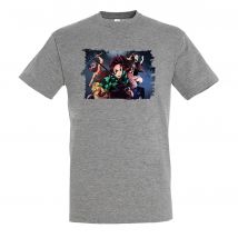 CAMISETA GRIS MEZCLA DEMON SLAYER ACCION PERSONAJES moda verano tshirt guardianesdelanoche tanjiro nezuko super guerrero sagaandroides