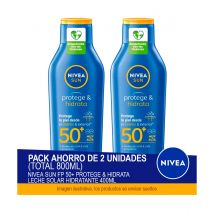 NIVEA SUN FP 50+ Protege & Hidrata Leche Solar Hidratante 400ml  - Pack ahorro de 2 unidades (total 800ml)