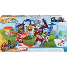 Hot Wheels Telaraña de Spider-Man de RacerVerse, pista para coches de juguete, con dos pilotos, +4 años (Mattel HPL34)