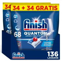 Finish Powerball Quantum, 136 Pastillas para Lavavajillas, Limpieza y Brillo Potentes, Aroma Regular, Formato 2x68