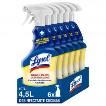 Lysol Spray desinfectante y limpiador quitagrasas cocinas, aroma Limón - Pack 6x750 ml