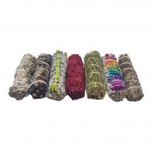 Pack 7 Sahumerio para Quemar con Sangre de Dragón, Romero, Salvia Blanca, Ruda, Trenza, Yerba Santa y Flores de Colores