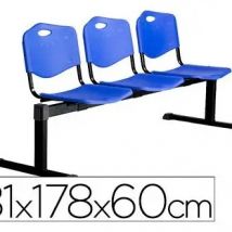 Liderpapel Bancada Pyc de Espera Estructura Hierro Negro Tres Asientos y Respaldo Pvc 810x1780x600 Mm Azul - Diseño Resistente